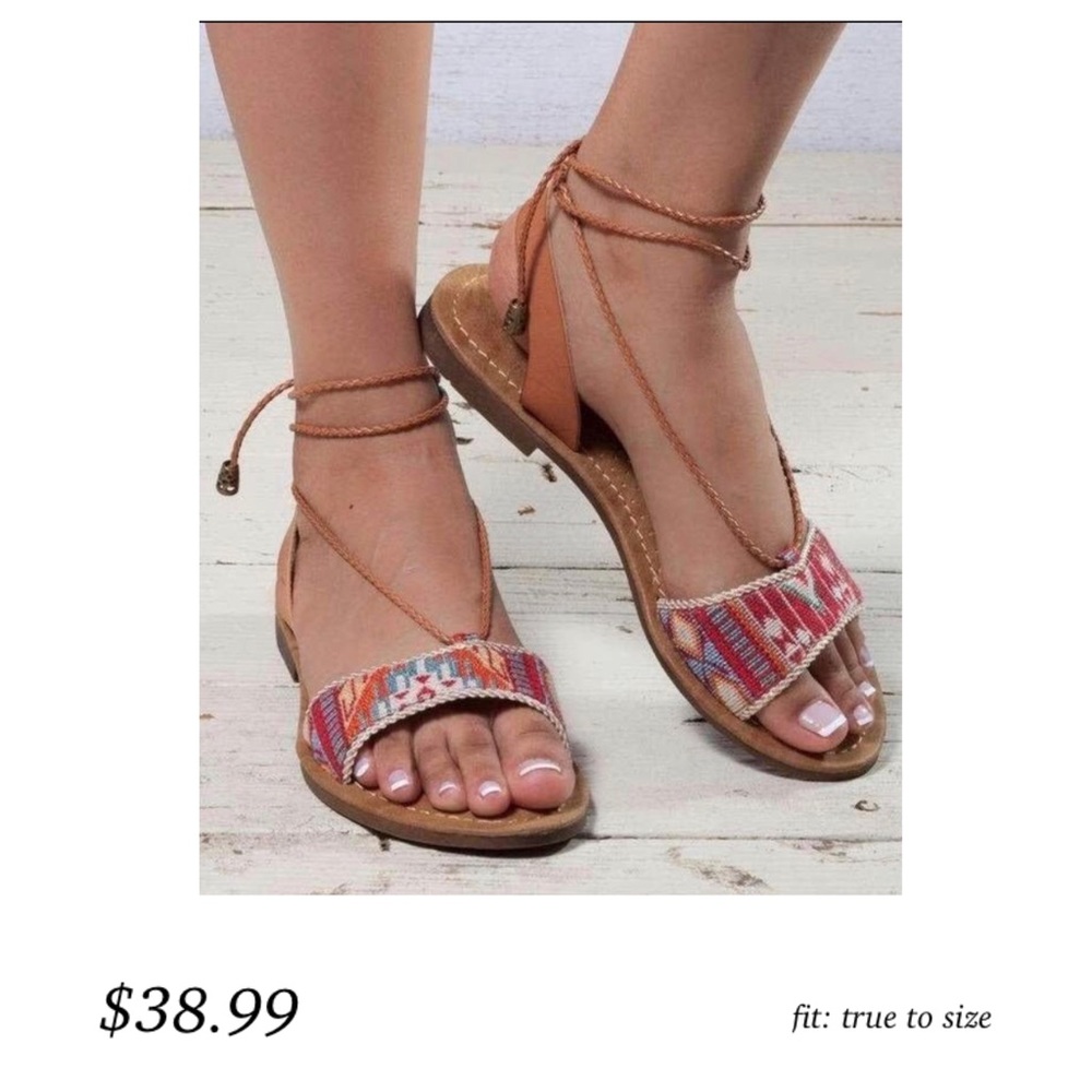 Boho Lace up Sandals - Picture 1 of 5